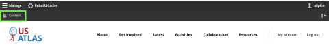 Content button in admin menu
